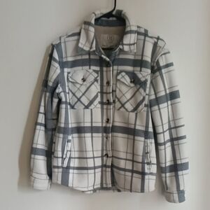 SAGE COLLECTIVE White & Gray Plaid Sherpa-Lined Jacket